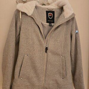 NWOT Beige Womens Jacket Coat w\Faux Lambswool Hoodie Zip up Size xs by 1Madison